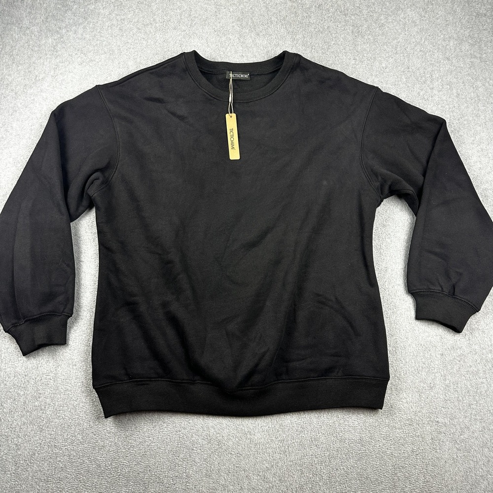 TICTICMIMI Sweatshirt Mens Medium Black Crewneck Pullover Casual Basic Fleece